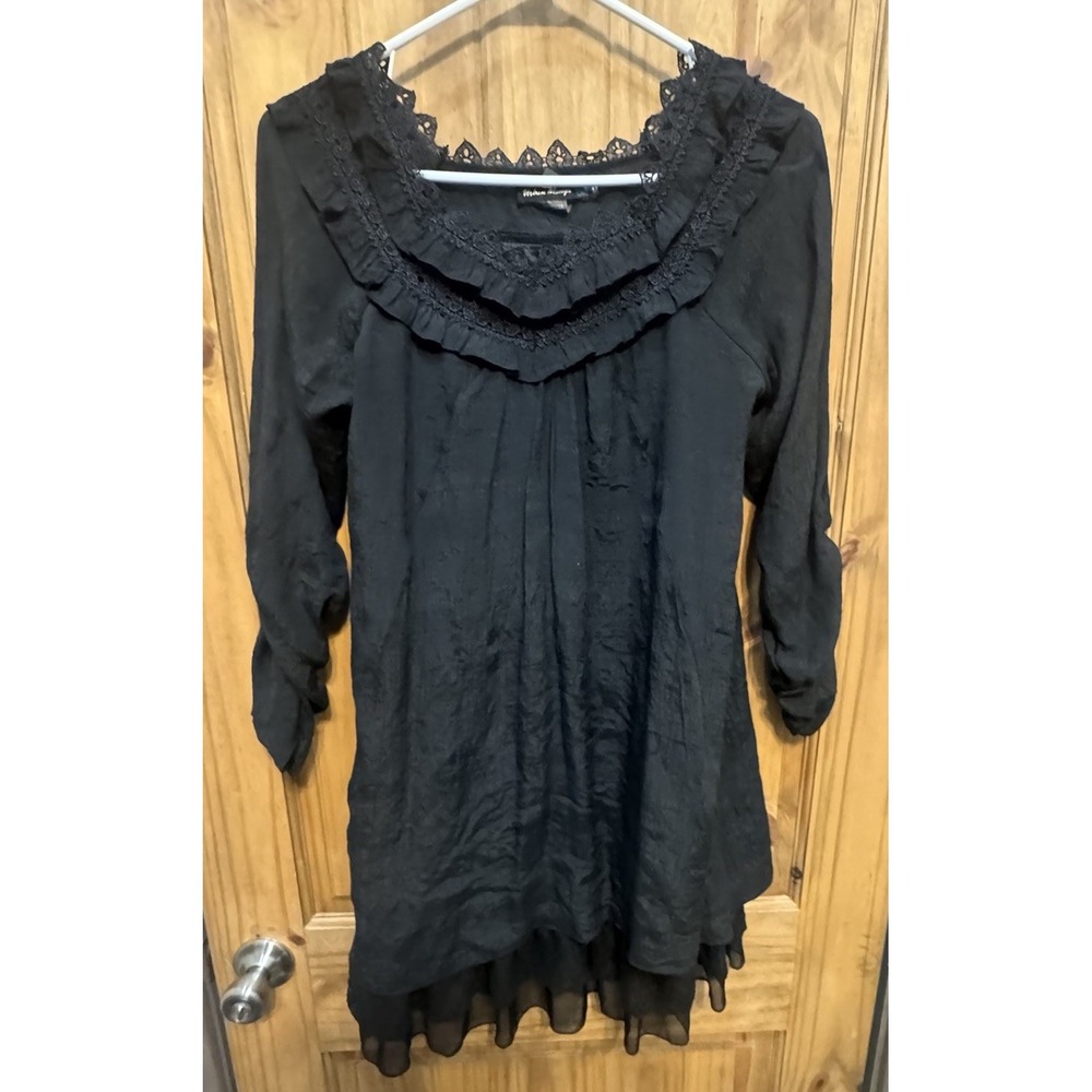 Urban Mango Black Lace Ruffle Tunic Dress M Boho Gothic‎ Cottagecore Lagenlook